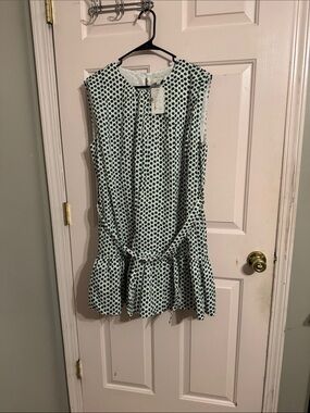 Pinch Sleeveless Polka Dot Midi Dress - Green on White